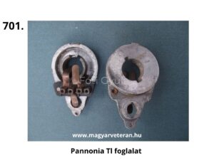 Pannonia T1 motorkerékpár gyújtáskapcsoló foglalat két nézetből, érintkezőkkel és alumínium házzal