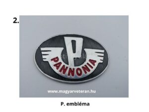 Pannonia motorkerékpár embléma, klasszikus magyar motor logó közelről