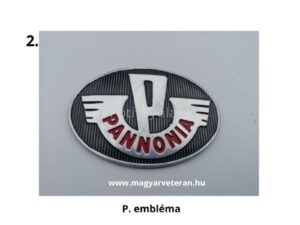 Pannónia motorkerékpár ovális fém embléma piros Pannonia felirattal veterán motorhoz