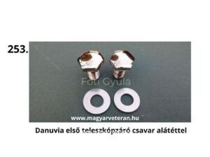 Danuvia első teleszkópzáró csavar alátéttel – krómozott hatszögfejű csavarok és fém alátétek magyar veterán motorkerékpár első futóművéhez