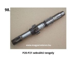 P20–P21 sebváltó tengely bordázott végekkel, veterán motorkerékpár váltószerkezethez