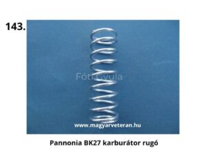 Pannonia BK27 karburátor rugó közelről, veterán Pannonia motorkerékpár karburátor alkatrész, spirálrugó részlet fehér háttéren