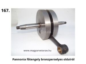Pannónia motorkerékpár főtengely bronzperselyes hajtókarral, veterán egyhengeres motor alkatrész oldalnézetben