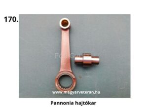 Pannónia motorkerékpár hajtókar bronzpersellyel és alsó csappal, veterán egyhengeres motor alkatrész felülnézetben