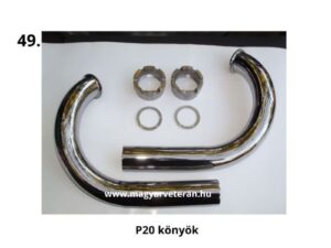 Pannonia P20 kipufogó könyök szett, krómozott kipufogócsövek és rögzítő elemek