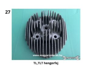 TL és TLT típusú veterán motorkerékpár hengerfej, bordázott kialakítással, elölnézetben