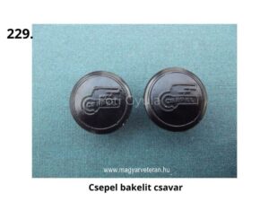 Csepel bakelit csavar – logózott fekete műanyag csavar magyar veterán motorkerékpárhoz