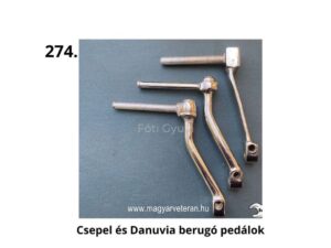 Csepel és Danuvia berugó pedálok – különböző kialakítású fém indítókarok magyar veterán motorkerékpárokhoz
