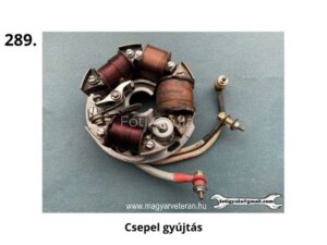 Csepel gyújtás – tekercsekkel, vezetékekkel és fém csatlakozókkal szerelt gyújtásrendszer magyar veterán motorkerékpárhoz