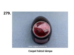 Csepel hátsó lámpa – fekete fémházas lámpatest felső és alsó piros prizmatikus búrával magyar veterán motorkerékpárhoz