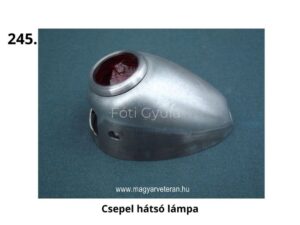Csepel hátsó lámpa – fém házas, piros búrával ellátott hátsó világítás magyar veterán motorkerékpárhoz