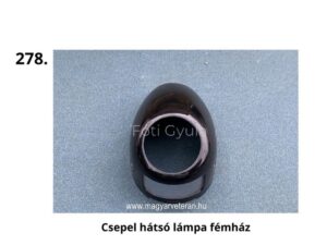 Csepel hátsó lámpa fémház – ovális alakú fekete fém lámpatest középső nyílással magyar veterán motorkerékpárhoz