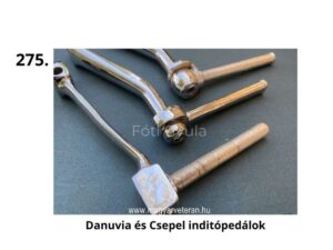 Danuvia és Csepel indítópedálok – különböző kialakítású fém berugókarok magyar veterán motorkerékpárokhoz