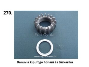 Danuvia kipufogó hollandi és tűzkarika – bordázott fém rögzítőgyűrű és sima fém tömítőkarika magyar veterán motorkerékpár kipufogórendszeréhez