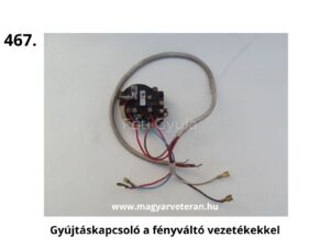 Pannónia veterán motorkerékpárhoz való gyújtáskapcsoló fényváltó vezetékekkel, eredeti jellegű kábelezéssel és csatlakozókkal