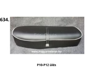 Pannónia P10 és P12 veterán motorkerékpár komplett ülés, fekete huzattal, fehér díszcsíkkal és középső rögzítőszíjjal