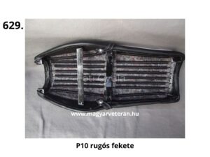 Pannónia P10 veterán motorkerékpár rugós fekete ülés alulnézetből, fém rugózással és rögzítőlemezzel, eredeti jellegű ülésalkatrész felújításhoz