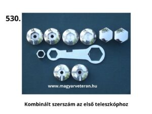 Pannónia első teleszkóp szereléséhez való kombinált szerszámkészlet, krómozott alkatrészekkel és villáskulccsal