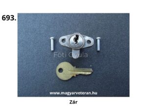 Pannonia motorkerékpárhoz való fém zárbetét két rögzítőcsavarral és hozzá tartozó kulccsal