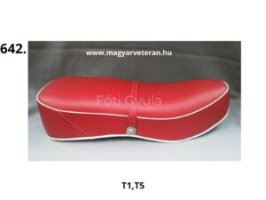 Pannónia T1 és T5 veterán motorkerékpár ülés piros oldallal, fekete ülőfelülettel és fehér paszpóllal
