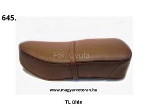 Pannónia TL veterán motorkerékpár ülés barna borítással, klasszikus formával és középső rögzítőszíjjal