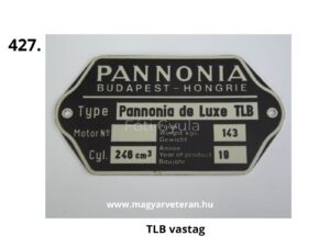Pannoinia TLB adattábla, gyári azonosító tábla veterán motorkerékpárhoz Budapest felirattal