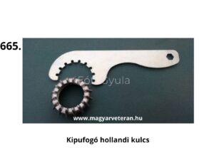 Speciális kipufogó hollandi kulcs veterán motorkerékpárokhoz, masszív acél kivitelben, pontos illeszkedéssel a kipufogó anyák sérülésmentes oldásához