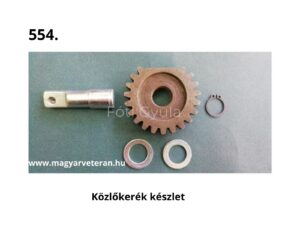 Pannónia motorkerékpár közlőkerék készlet tengellyel, alátétekkel és rögzítőgyűrűvel, veterán motor hajtáslánc felújításhoz, komplett alkatrészcsomag