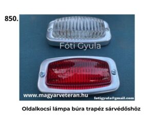 Két darab oldalkocsi lámpabúra trapéz sárvédőhöz, felül fehér, alul piros bordázott burával, fém keretben, egymás fölött elhelyezve