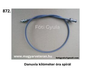 Danuvia kilométeróra spirál kék burkolattal, fém csatlakozóvégekkel, veterán motorkerékpárhoz