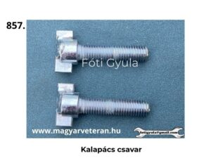 Két darab kalapácsfejű csavar fém kivitelben, menetes szárral, egymás alatt párhuzamosan elhelyezve, felülnézetből fotózva, egyszínű háttéren