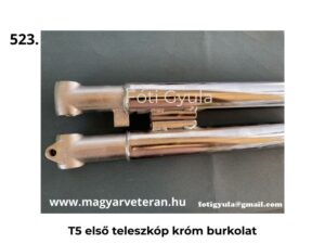 Pannónia T5 első teleszkóp krómozott burkolat, alsó rögzítési résszel, közelről fotózva