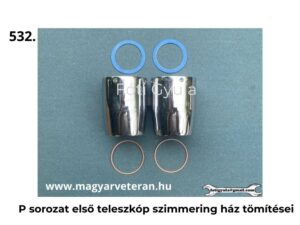 Pannónia P sorozat első teleszkóp szimmering ház tömítései, krómozott szimmeringházakkal, felső és alsó tömítőgyűrűkkel, felújításhoz