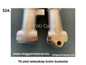 Pannónia T5 első teleszkóp krómozott burkolat alsó része, rögzítőfurattal, közelről fotózva