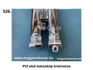 Pannónia P12 első teleszkóp krómozott alsó része, rögzítési ponttal, közelnézetben