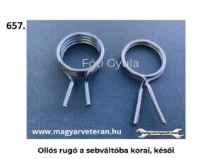 Ollós rugó veterán motorkerékpár sebváltóhoz, korai és késői kivitel egymás mellett, edzett acél kivitelben