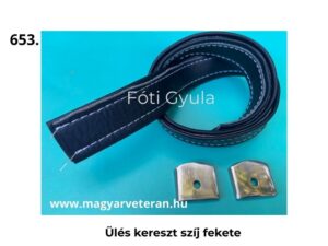 Fekete színű ülés kereszt szíj veterán motorkerékpár üléshez, varrott kivitelben, fém rögzítő fülekkel