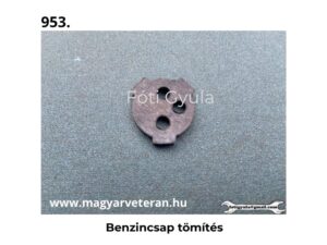 Benzincsap tömítés barna kivitelben veterán motorkerékpár üzemanyag rendszeréhez, szürke háttéren fényképezve.
