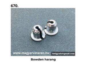 Bowden harang krómozott kivitelben veterán motorkerékpár bowden alkatrészhez, szürke háttéren fényképezve.