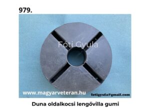 Duna oldalkocsi lengővilla gumi fekete kivitelben veterán motorkerékpár oldalkocsi alkatrészhez, világoskék háttéren fotózva.