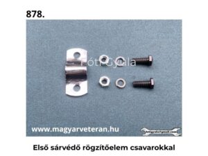 Első sárvédő rögzítőelem csavarokkal veterán motorkerékpár alkatrészhez, szürke háttéren fotózva.