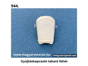 Gyújtáskapcsoló takaró fehér kivitelben veterán motorkerékpár kapcsoló alkatrészhez, világoskék háttéren fényképezve.