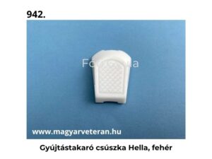 Gyújtástakaró csúszka Hella fehér kivitelben veterán motorkerékpár kapcsoló alkatrészhez, világoskék háttéren fotózva.