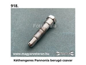 Kéthengeres Pannonia berugó csavar fém kivitelben veterán motorkerékpár alkatrészhez, világoskék háttéren fotózva.