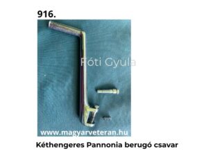 Kéthengeres Pannonia berugó csavar hajlított kivitelben veterán motorkerékpár alkatrészhez, türkiz háttéren fényképezve.
