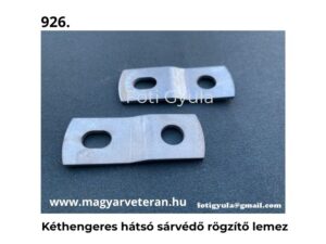 Kéthengeres hátsó sárvédő rögzítő lemez fém kivitelben veterán motorkerékpárhoz, szürke háttéren fotózva.