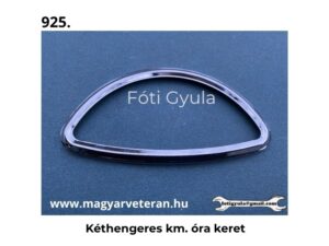 Kéthengeres km óra keret krómozott kivitelben veterán motorkerékpár műszer alkatrészhez, kék háttéren fotózva.