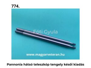 Pannonia hátsó teleszkóp tengely késői kiadás fém kivitelben veterán motorkerékpár alkatrészhez, türkiz háttéren fotózva.