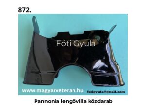 Pannonia lengővilla közdarab fekete kivitelben veterán motorkerékpár futómű alkatrészhez, türkiz háttéren fotózva.