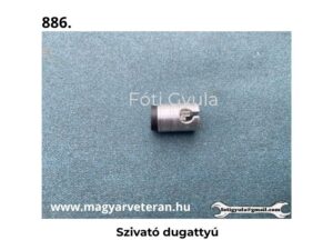 Szivató dugattyú fém kivitelben veterán motorkerékpár karburátor alkatrészhez, világoskék háttéren fényképezve.